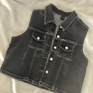 Black Denim Vest with White Stitching